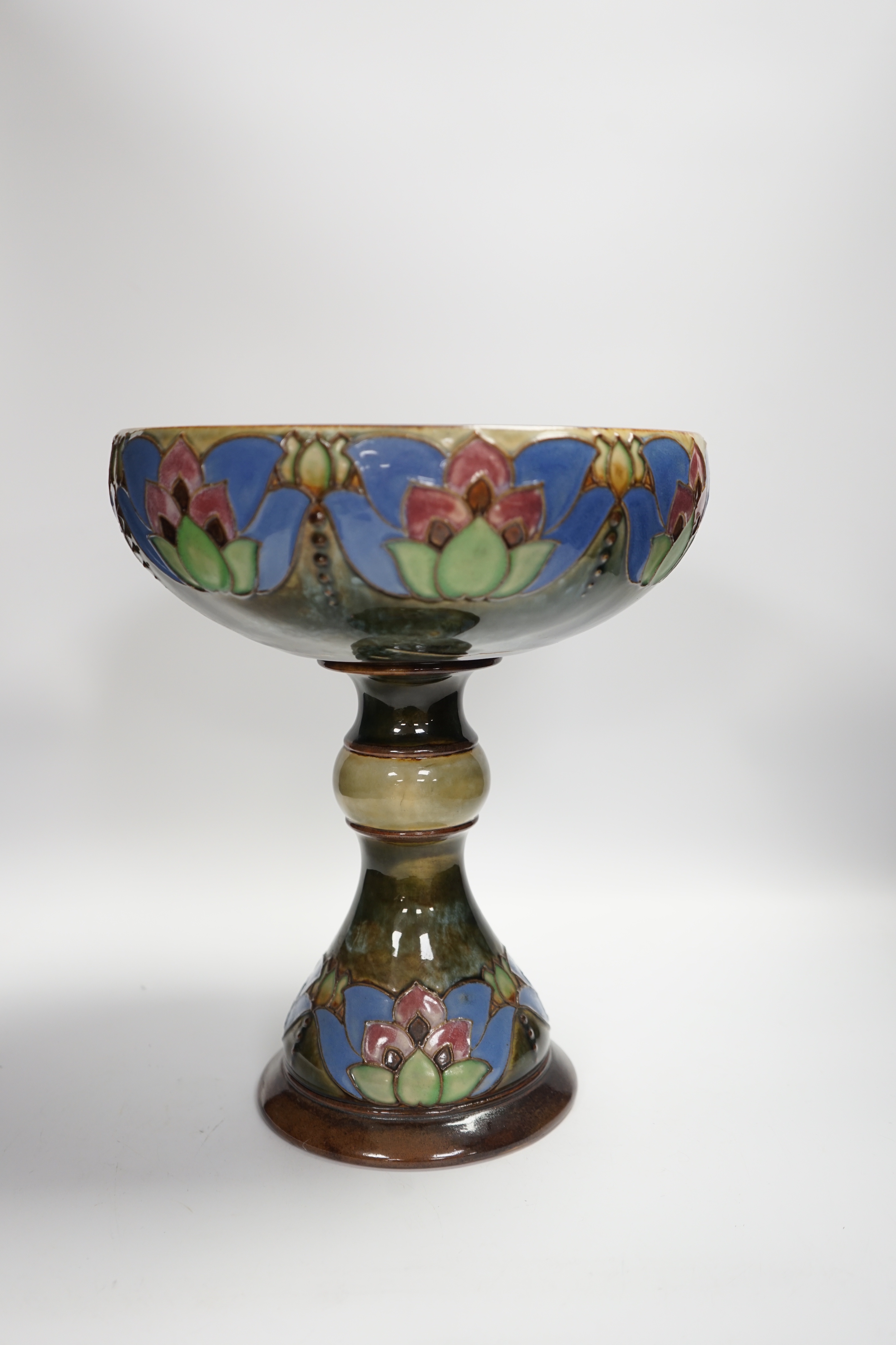 A tall Royal Doulton stoneware pedestal vase, 31cm